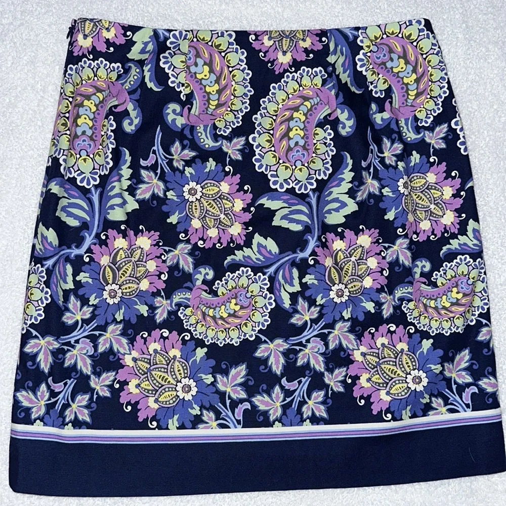 Talbots Navy Paisley And Floral Skirt Size 2 NWT side zipper - Picture 5 of 6